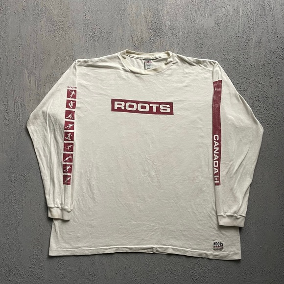 Roots Other - Vintage Roots Athletics T Shirt Mens Extra Large White 90s Canada Graphic Long